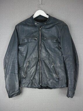 Bristol Model 751 Vintage 1980's Cafe Racer Leather Jacket Blue Medium (as-is)